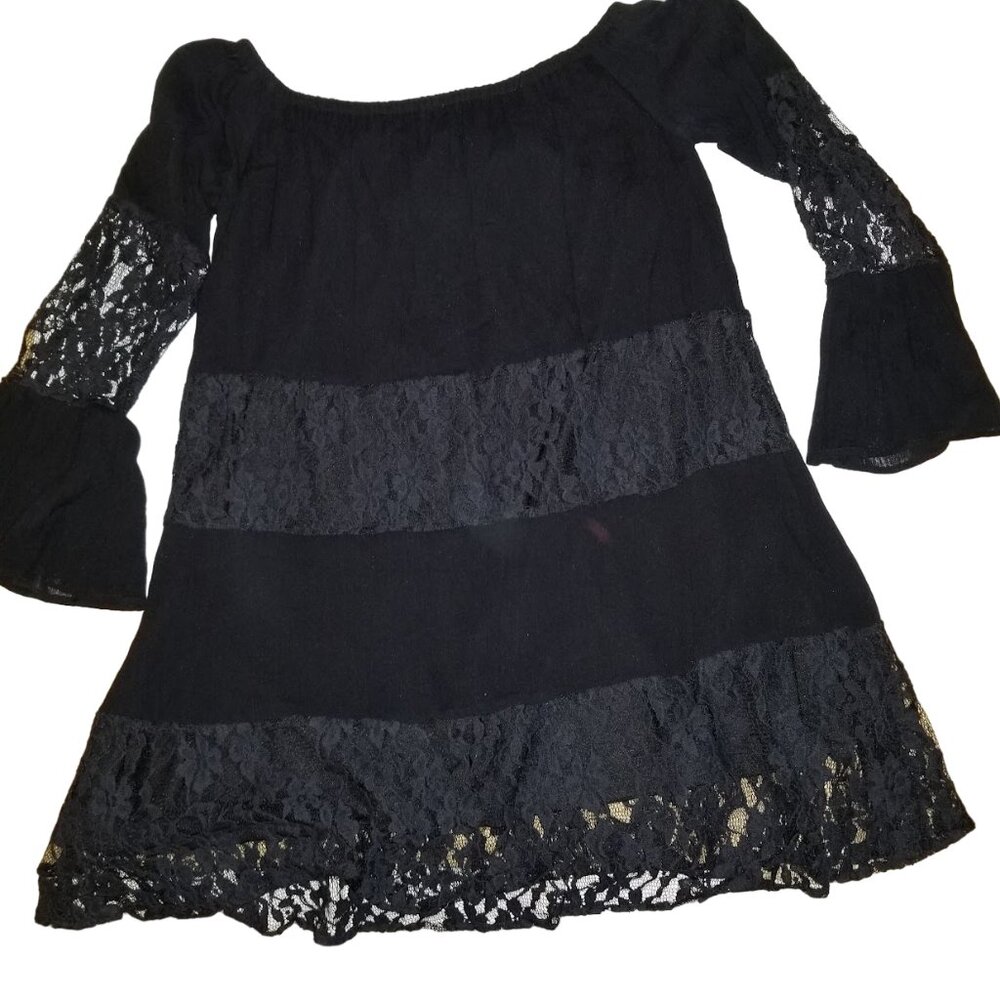 Blue Rain Francesca's Lace 3/4 Length Bell Sleeve Lined  Mini Dress Size Small